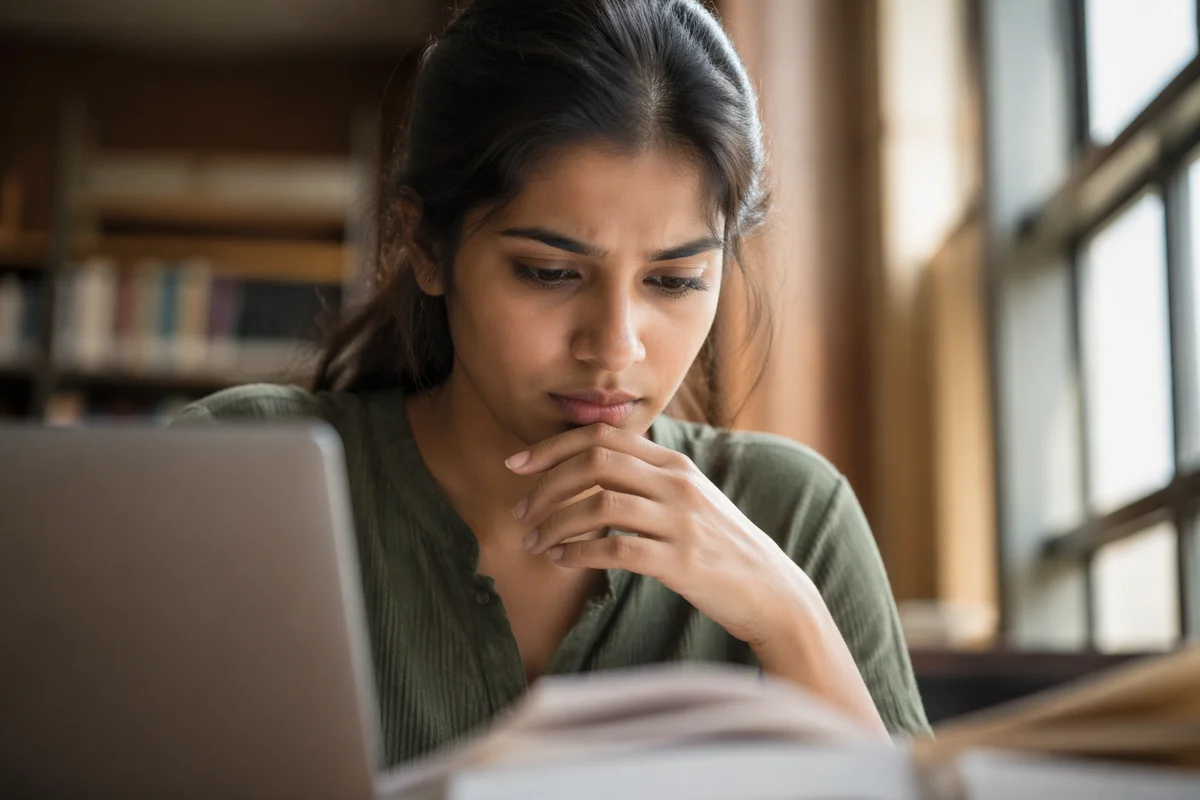Determined Student Studying by Library Window