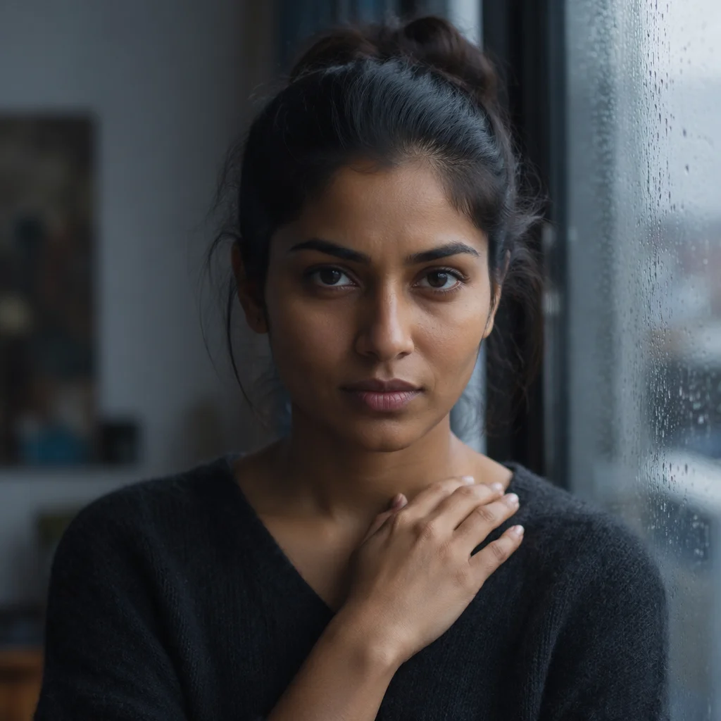 Determined Young Woman by Rainy Window