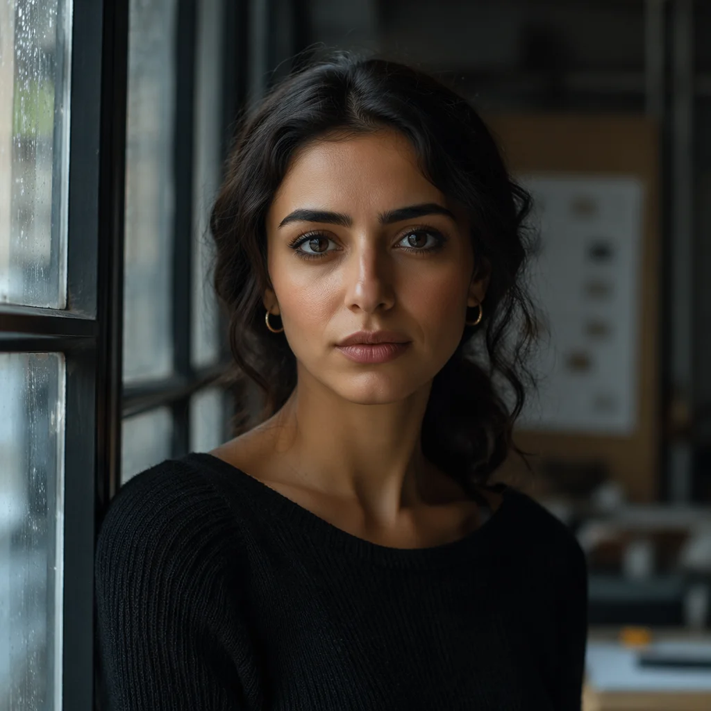 Determined Young Woman by Rainy Window