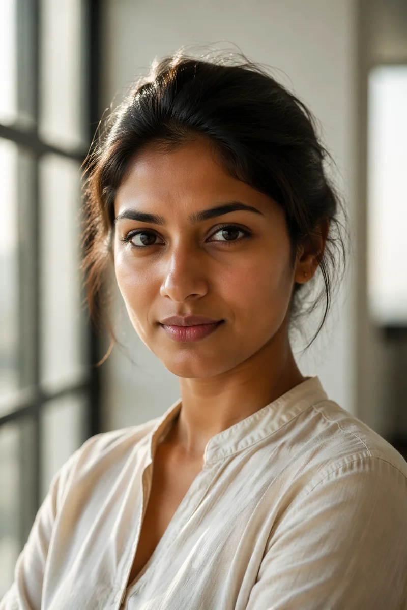 Determined Young Woman by Window Portrait