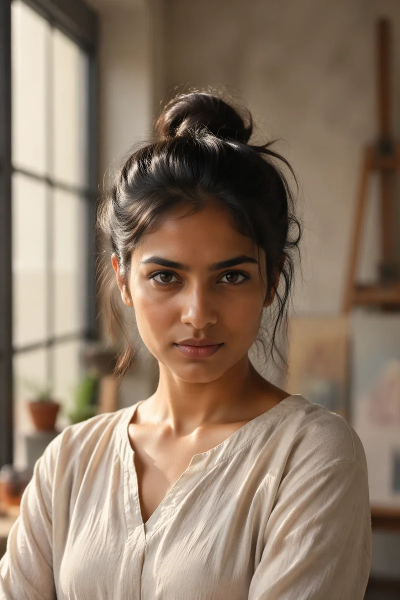 Determined Young Woman by Studio Window