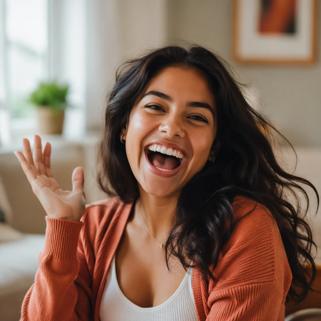 Joyful Young Woman Celebrating Close Up