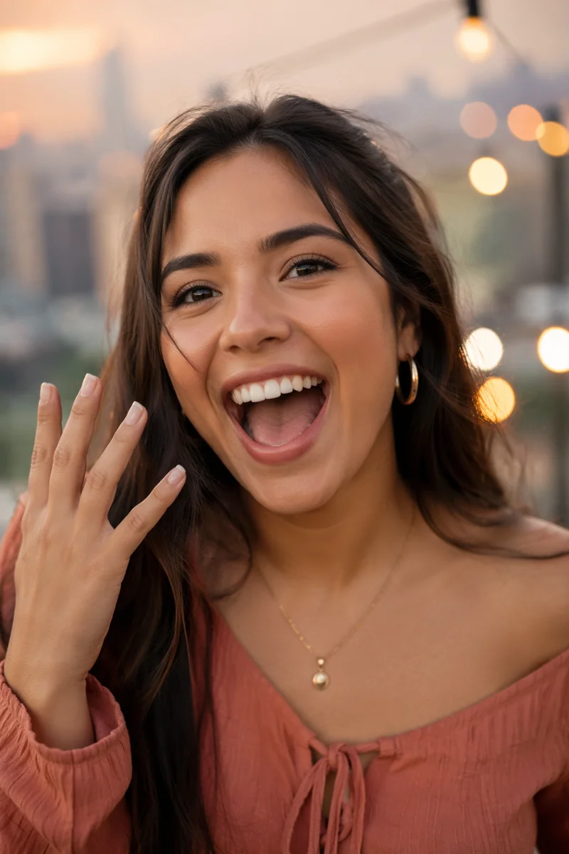 Joyful Young Woman on City Rooftop