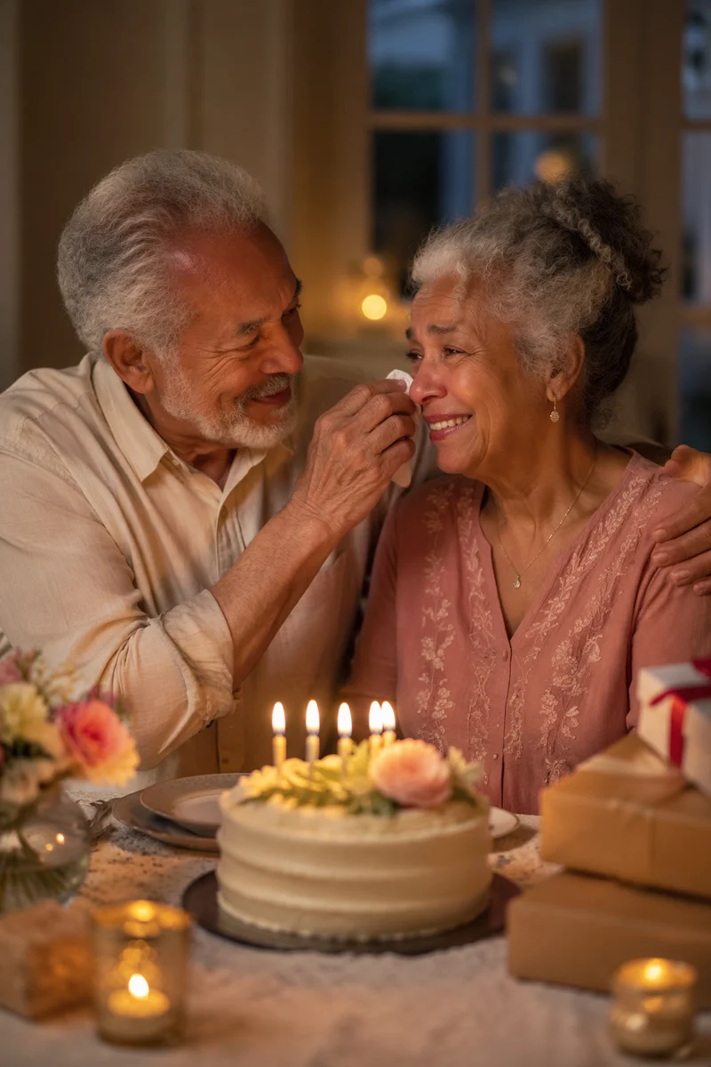 Elderly Couple Sharing Emotional Anniversary Moment