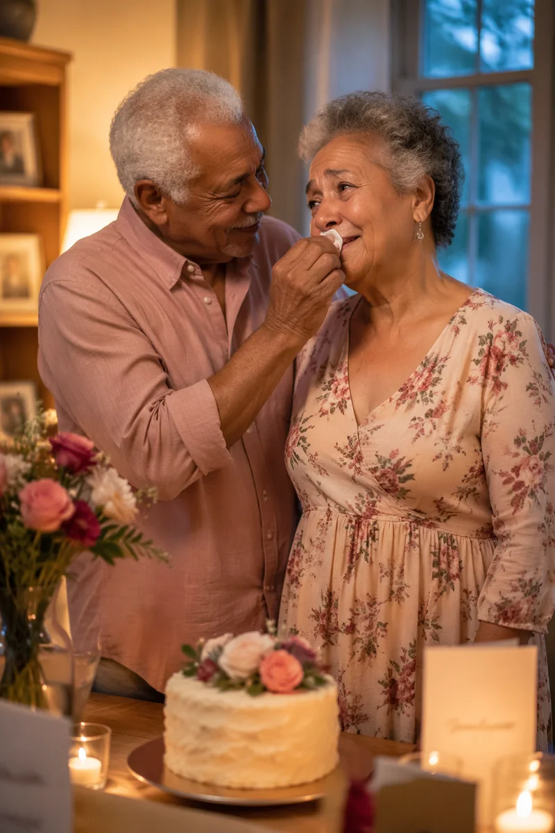 Elderly Couple Sharing Tearful Anniversary Moment