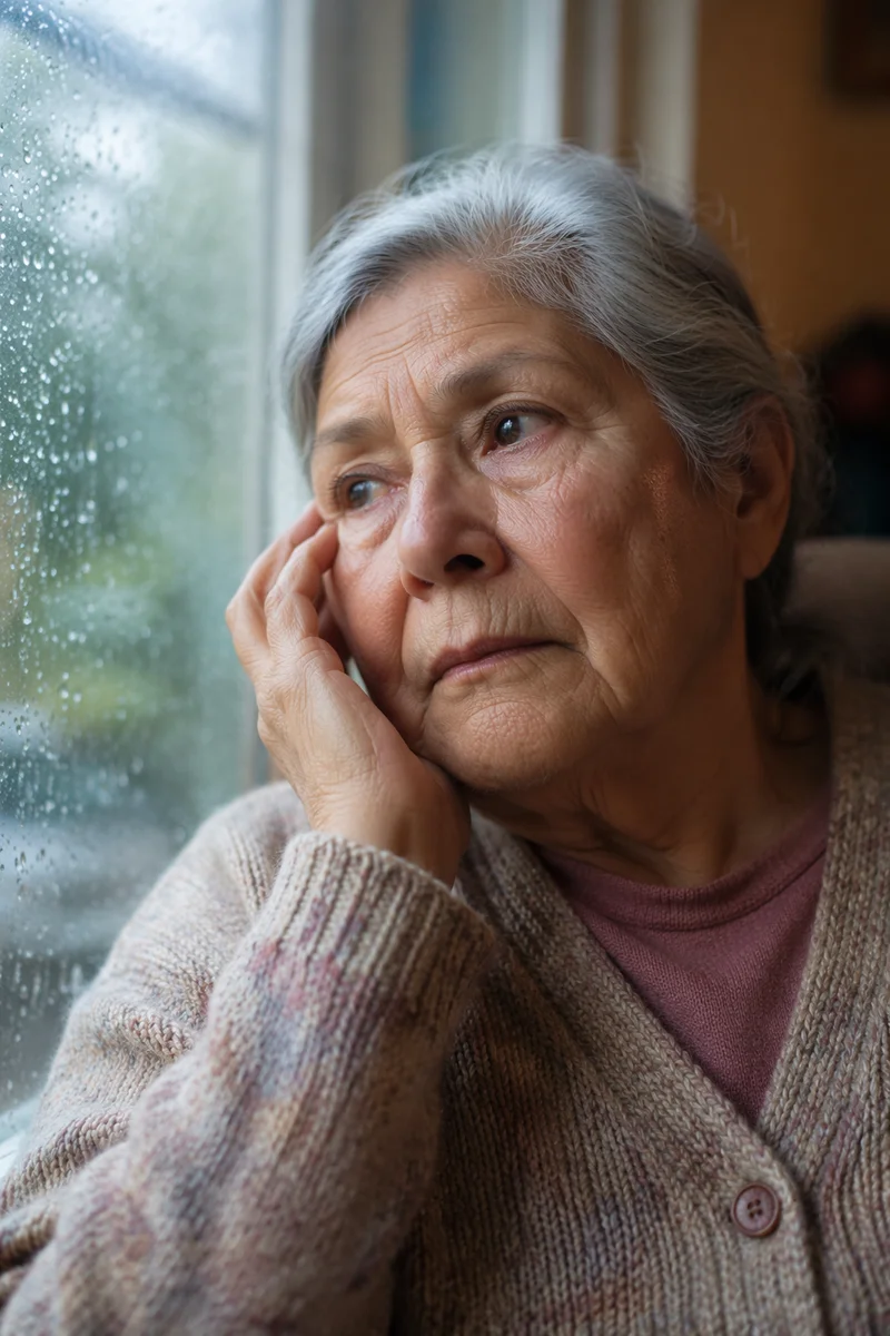 Elderly Woman by Rainy Window