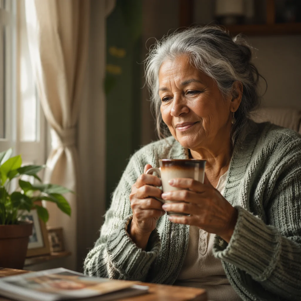 Peaceful Elderly Woman by Sunlit Window