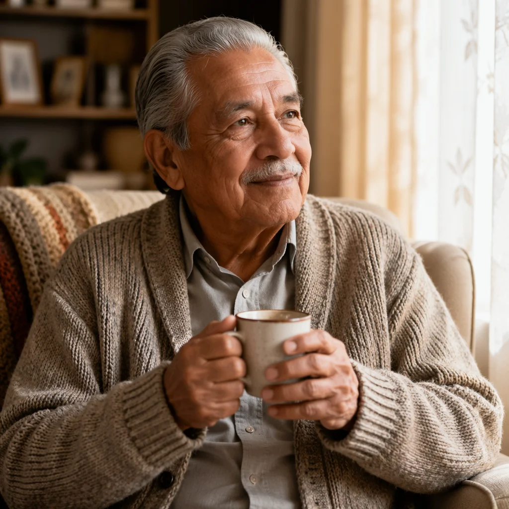 Peaceful Elderly Man by Sunlit Window