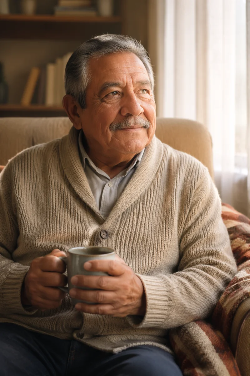 Peaceful Elderly Man by Sunlit Window