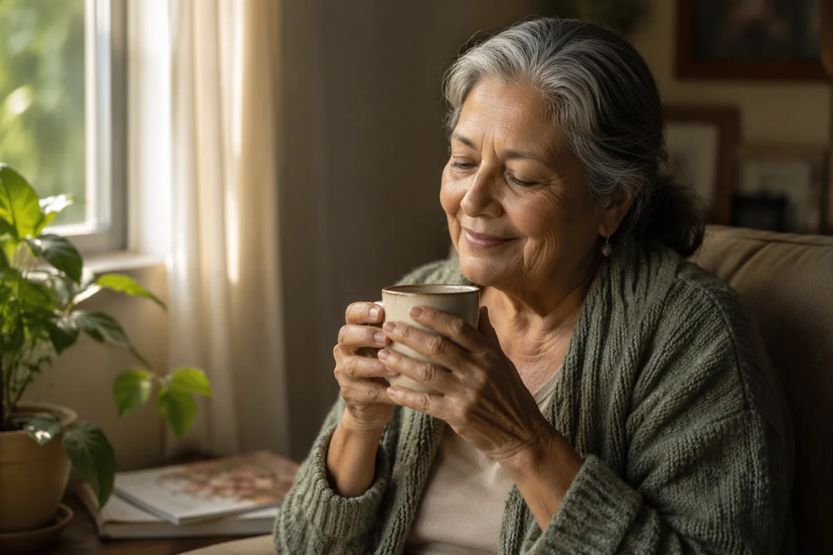 Peaceful Elderly Woman by Sunlit Window