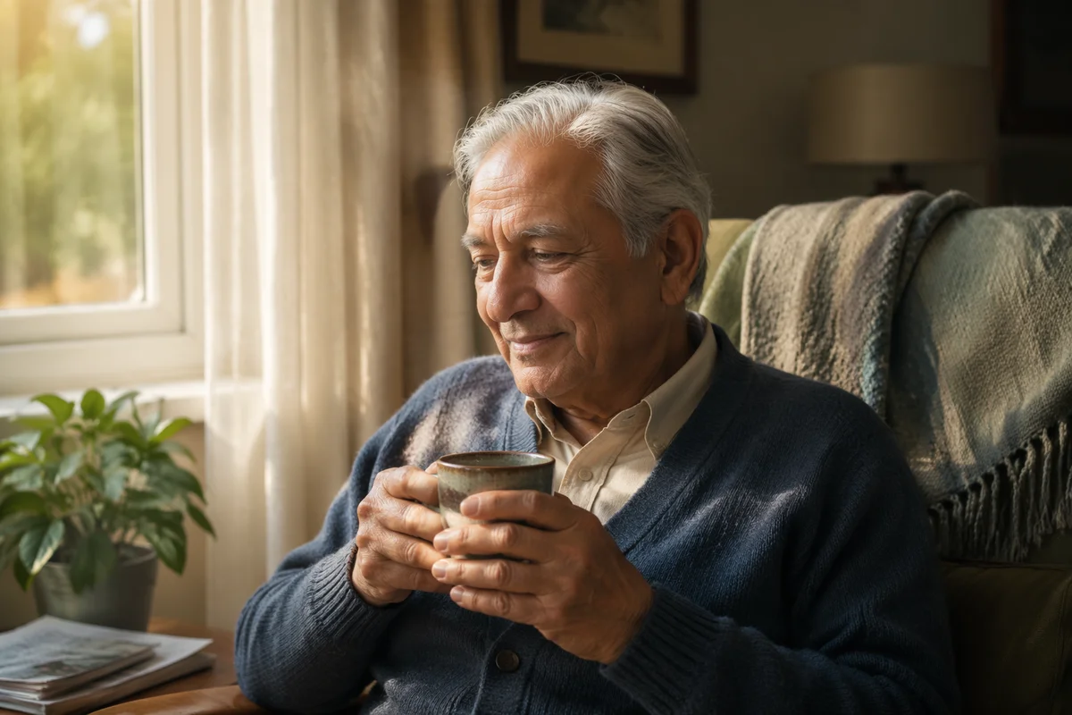 Peaceful Elderly Man by Sunlit Window