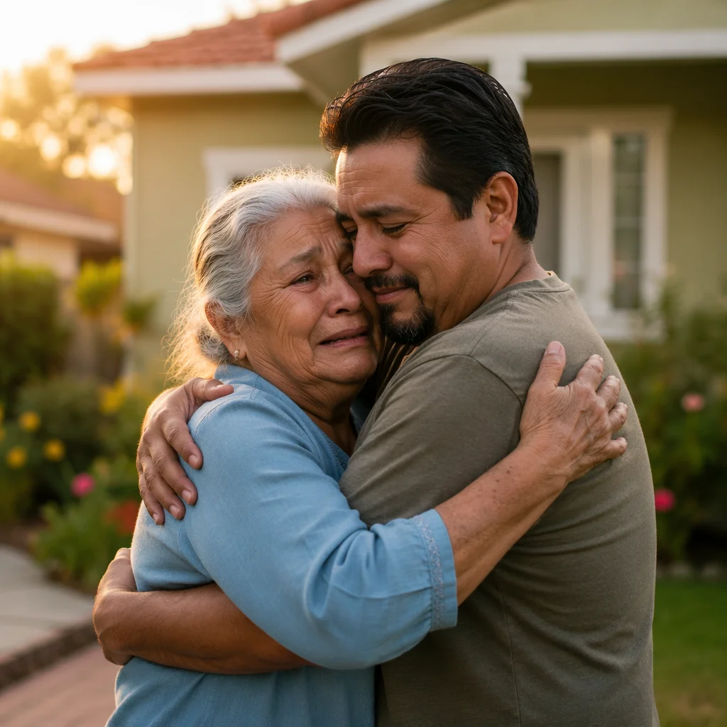 Tearful Family Reunion in Front Yard