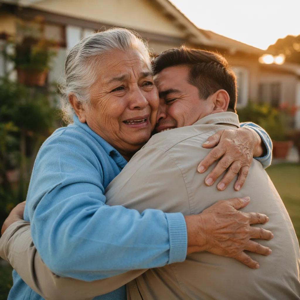 Tearful Family Reunion in Front Yard