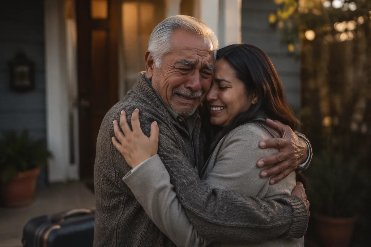 Emotional Family Reunion on Front Porch