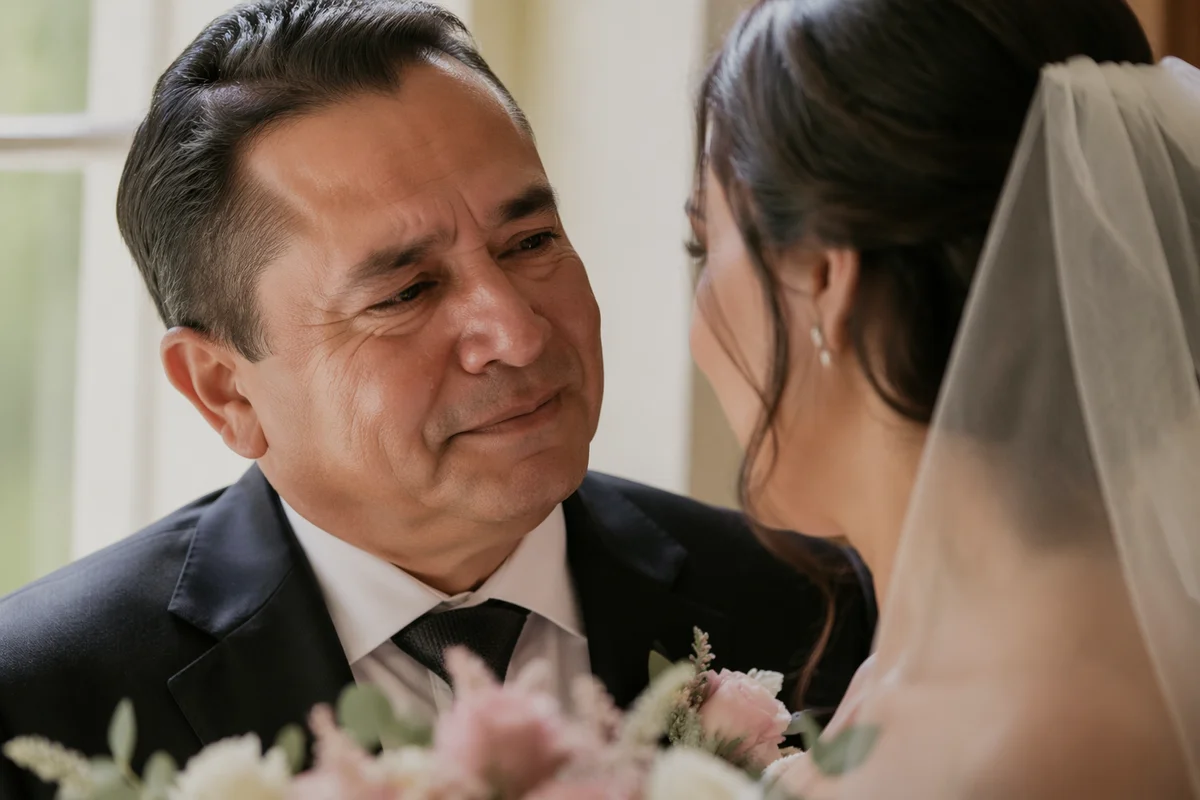 Emotional Father and Bride Close Up