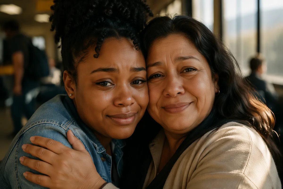 Tearful Sisters Reuniting on Train Platform