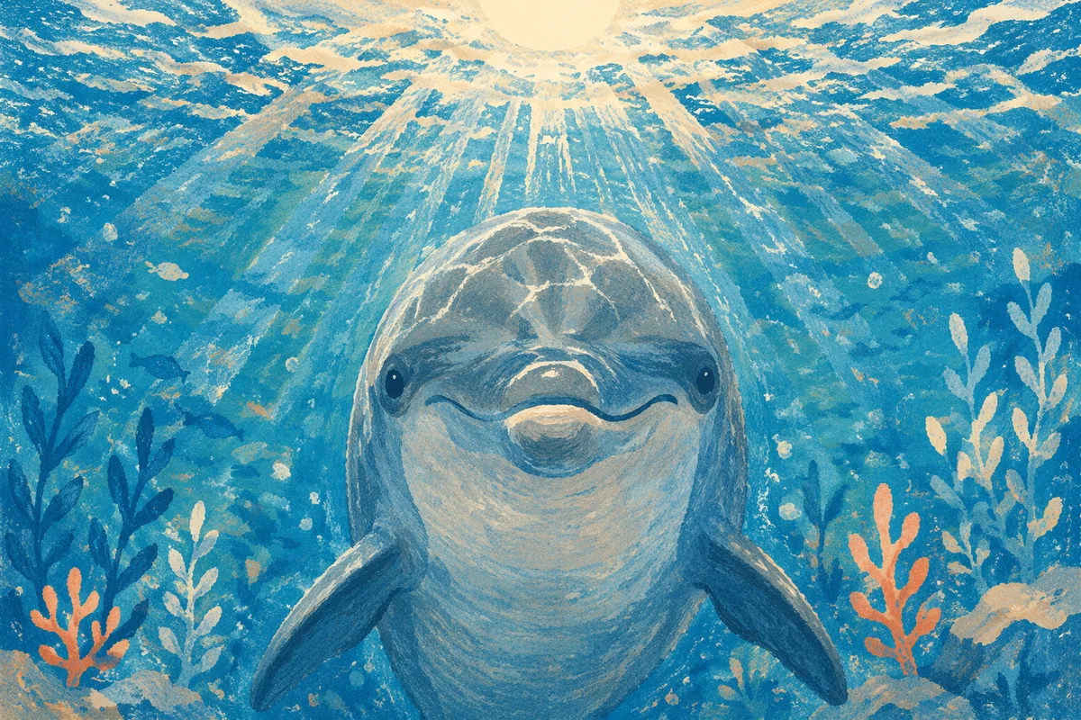 Hopeful Dolphin at Sunrise Beneath Ocean