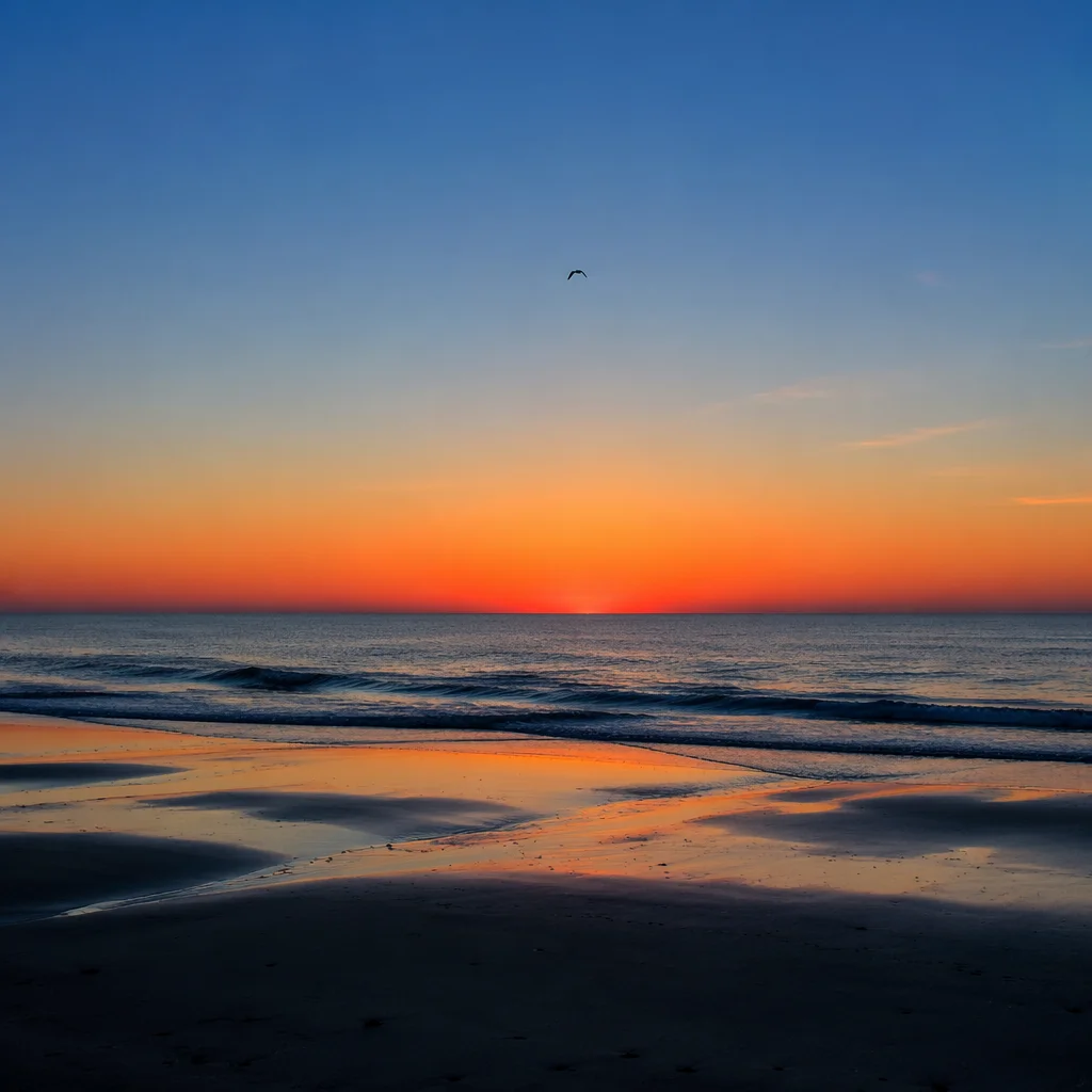 Eternal Sunrise Over Calm Ocean Horizon