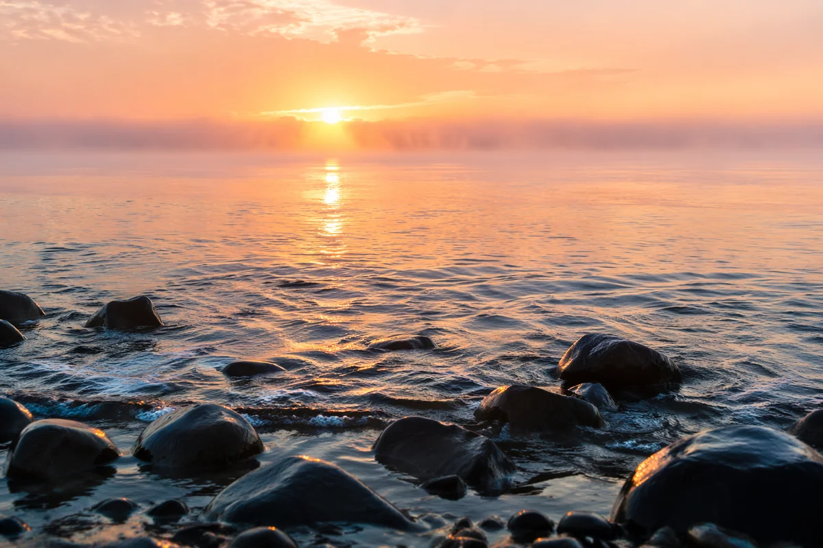 Eternal Life Sunrise Over Calm Ocean