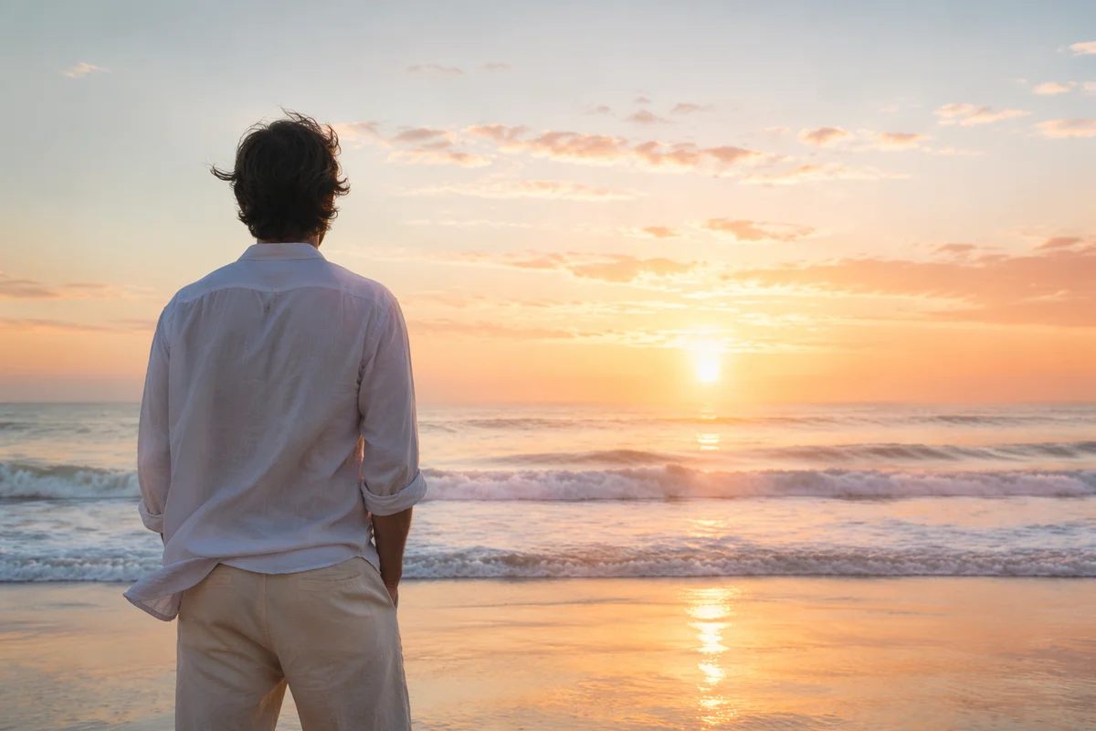 Solitary Figure Watching Sunrise Over Ocean