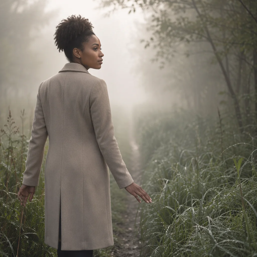 Young Woman on Foggy Forest Path