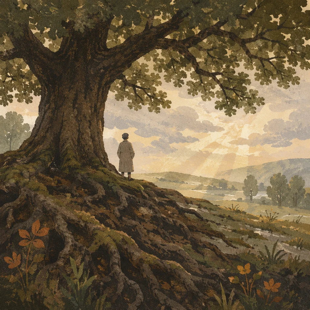 Faithful Oak Roots in Morning Mist