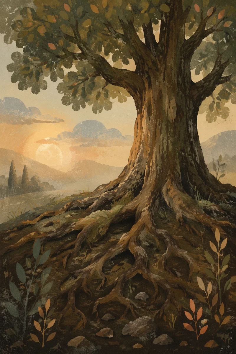 Ancient Oak Roots Symbolizing Faithfulness