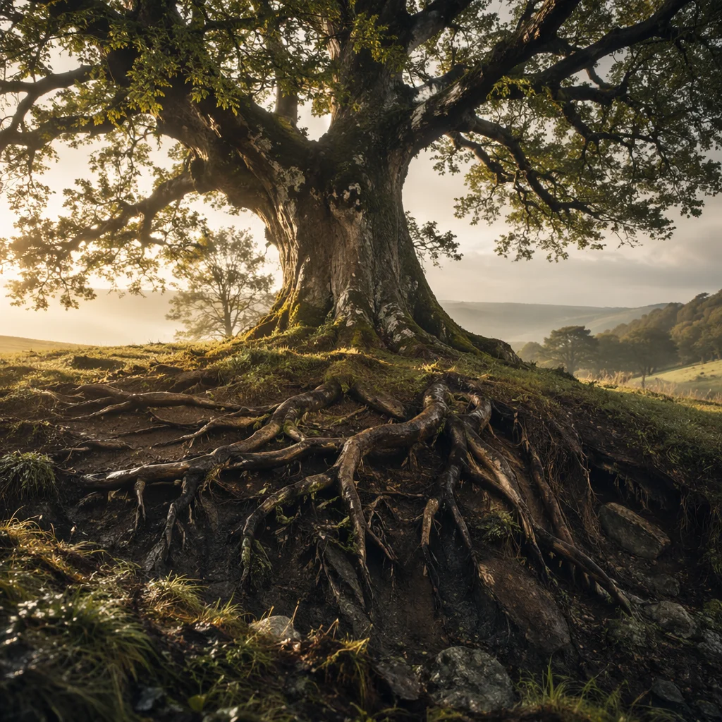 Ancient Tree with Exposed Deep Roots