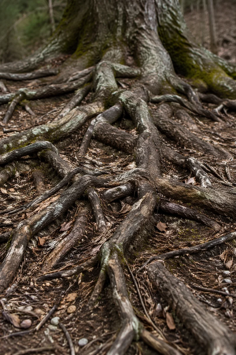 Faithful Ancient Tree Roots in Quiet Forest