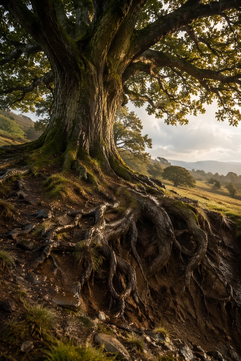Ancient Tree with Exposed Deep Roots