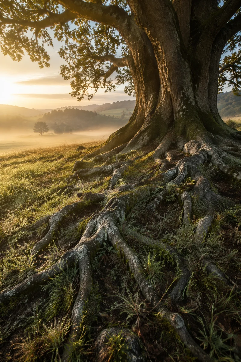 Ancient Tree with Exposed Deep Roots