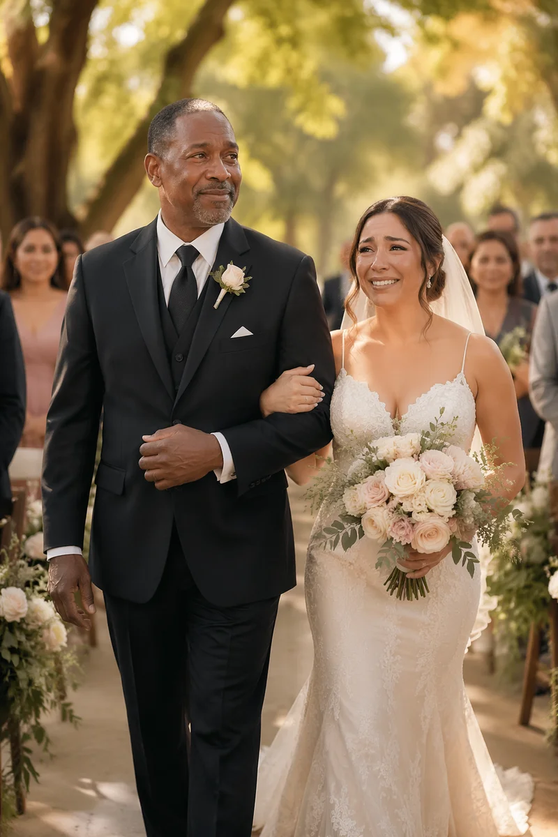 Father Walking Bride Down Garden Aisle
