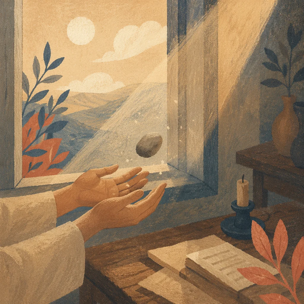 Hands Releasing Stone in Morning Light