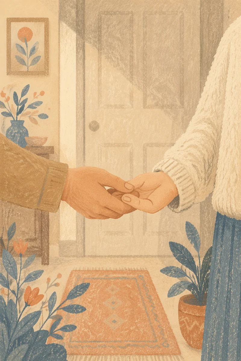 Forgiving Hands in Warm Hallway Light