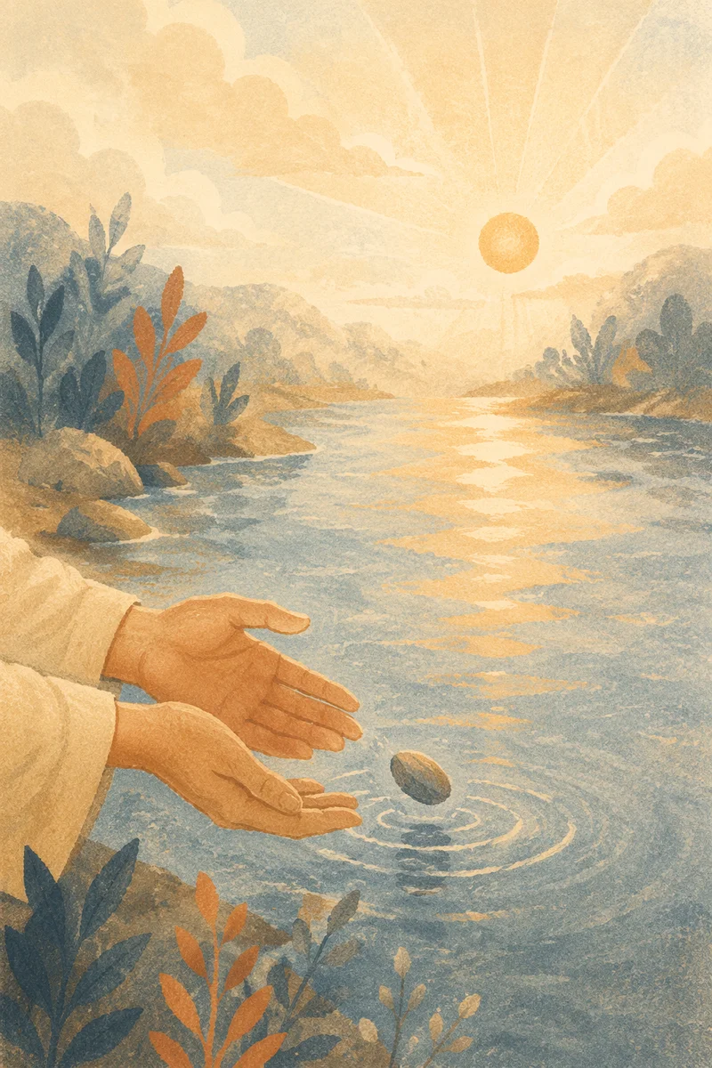 Forgiveness Hands Releasing Stone Into Light
