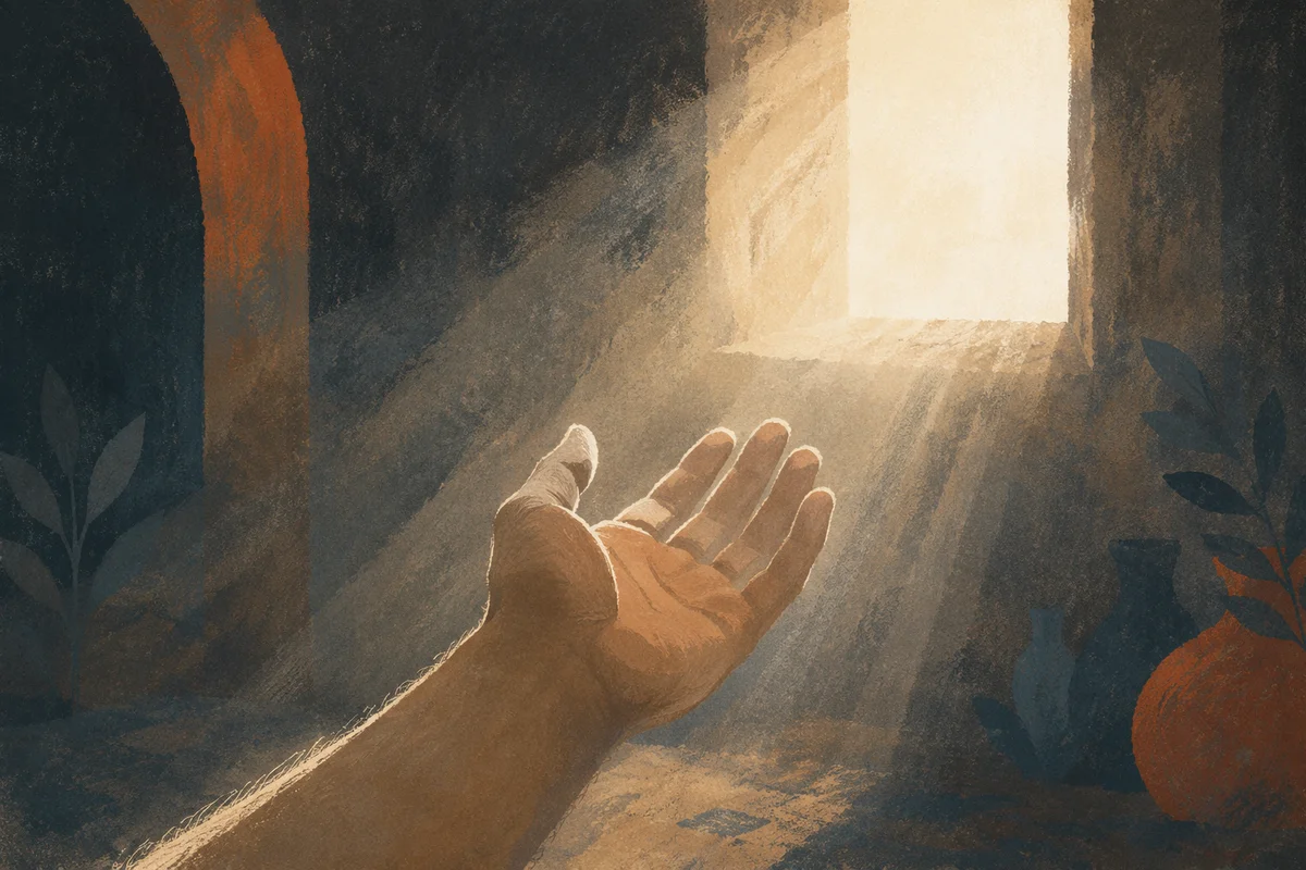 Open Hand Releasing Toward Hopeful Light