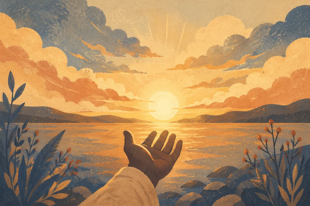Open Hand Releasing Burden at Sunset