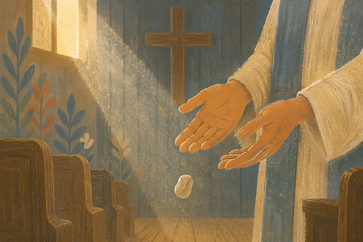 Open Hands Releasing Stone in Chapel Light