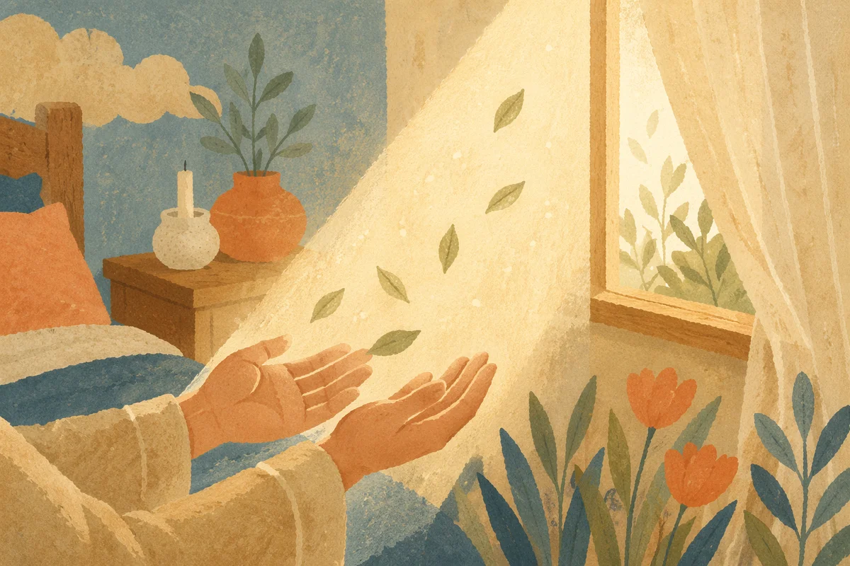 Forgiveness Hands Releasing Olive Leaves in Morning Light