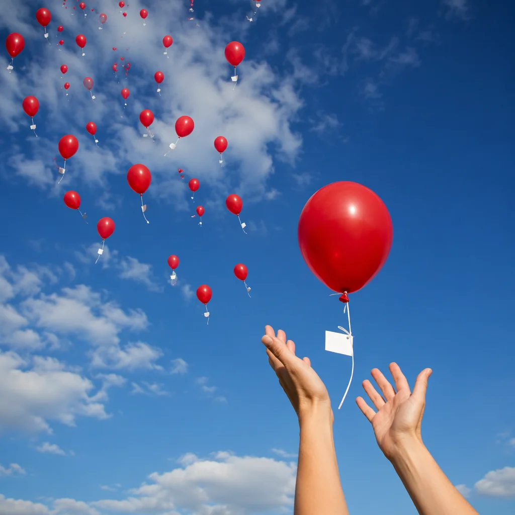 Hands Releasing Red Balloons of Forgiveness