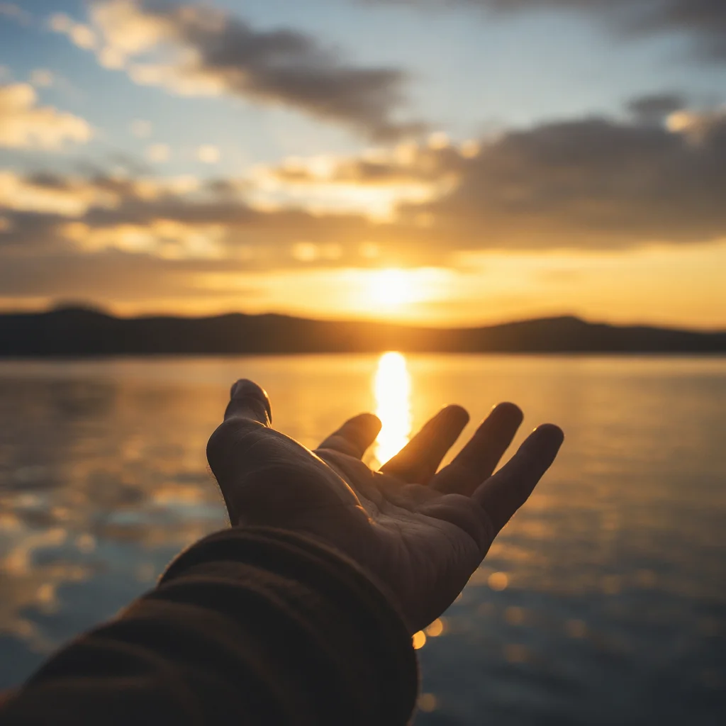 Open Hand Releasing Burden at Sunset