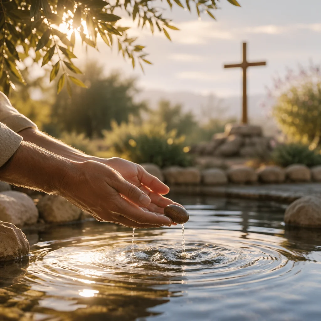 Forgiveness Hands Releasing Stone at Dawn