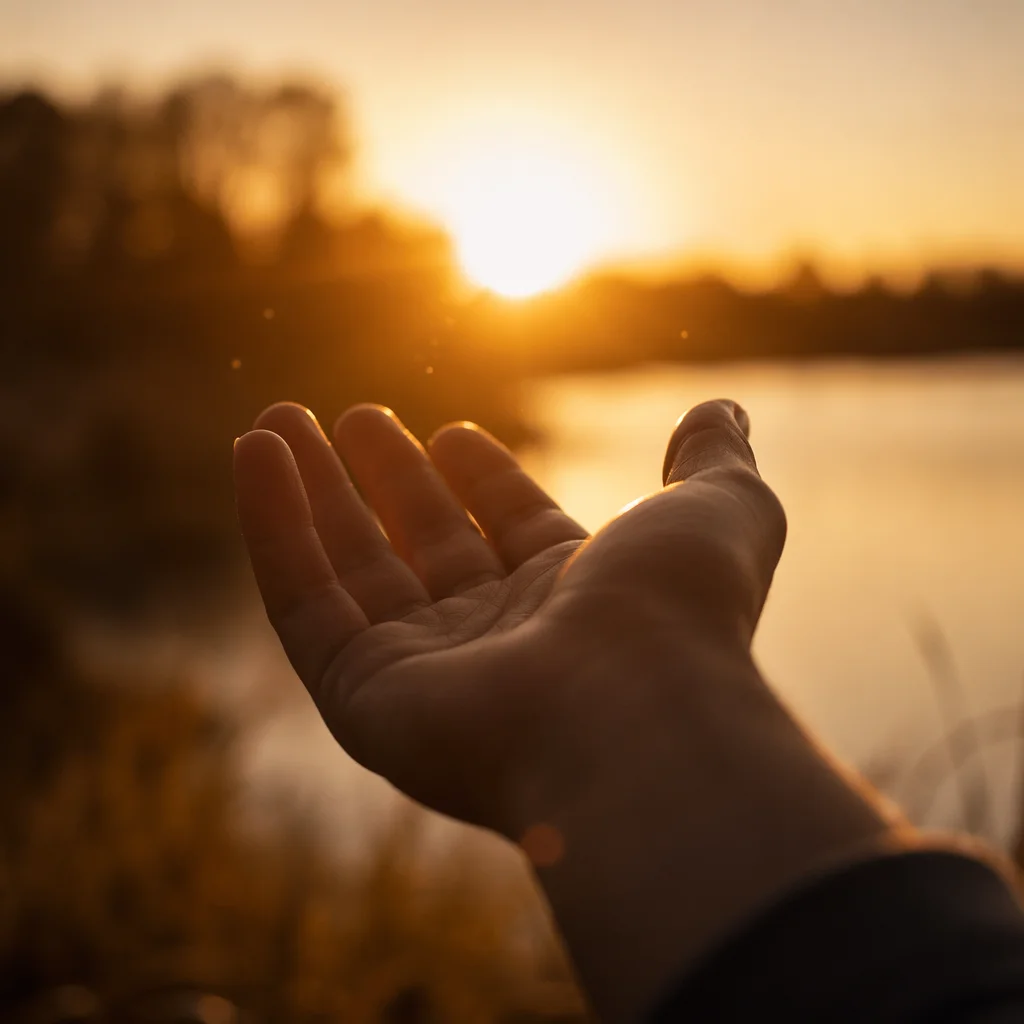 Open Hand Letting Go in Golden Light