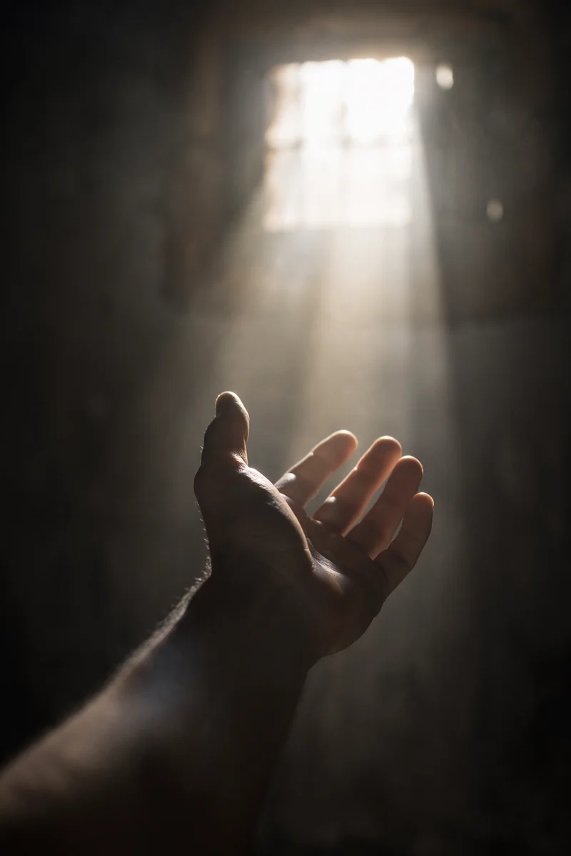 Open Hand Releasing Toward Hopeful Light