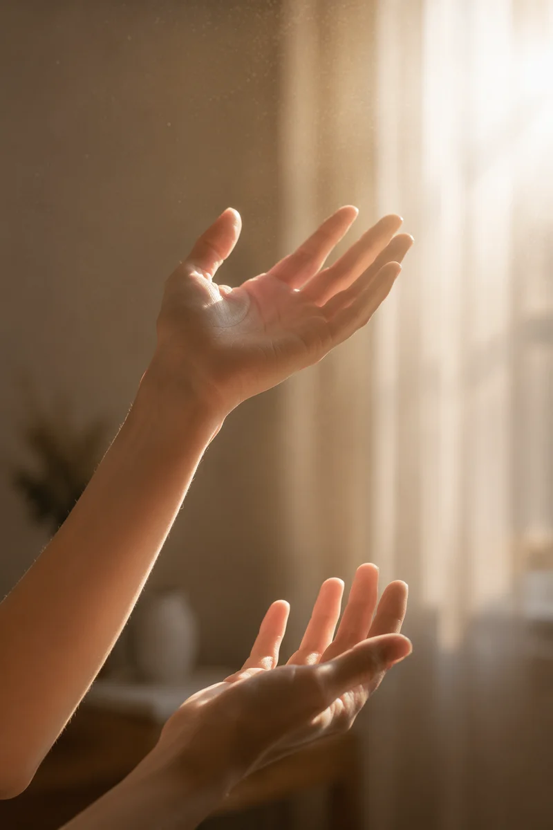 Hands Reaching Into Morning Window Light