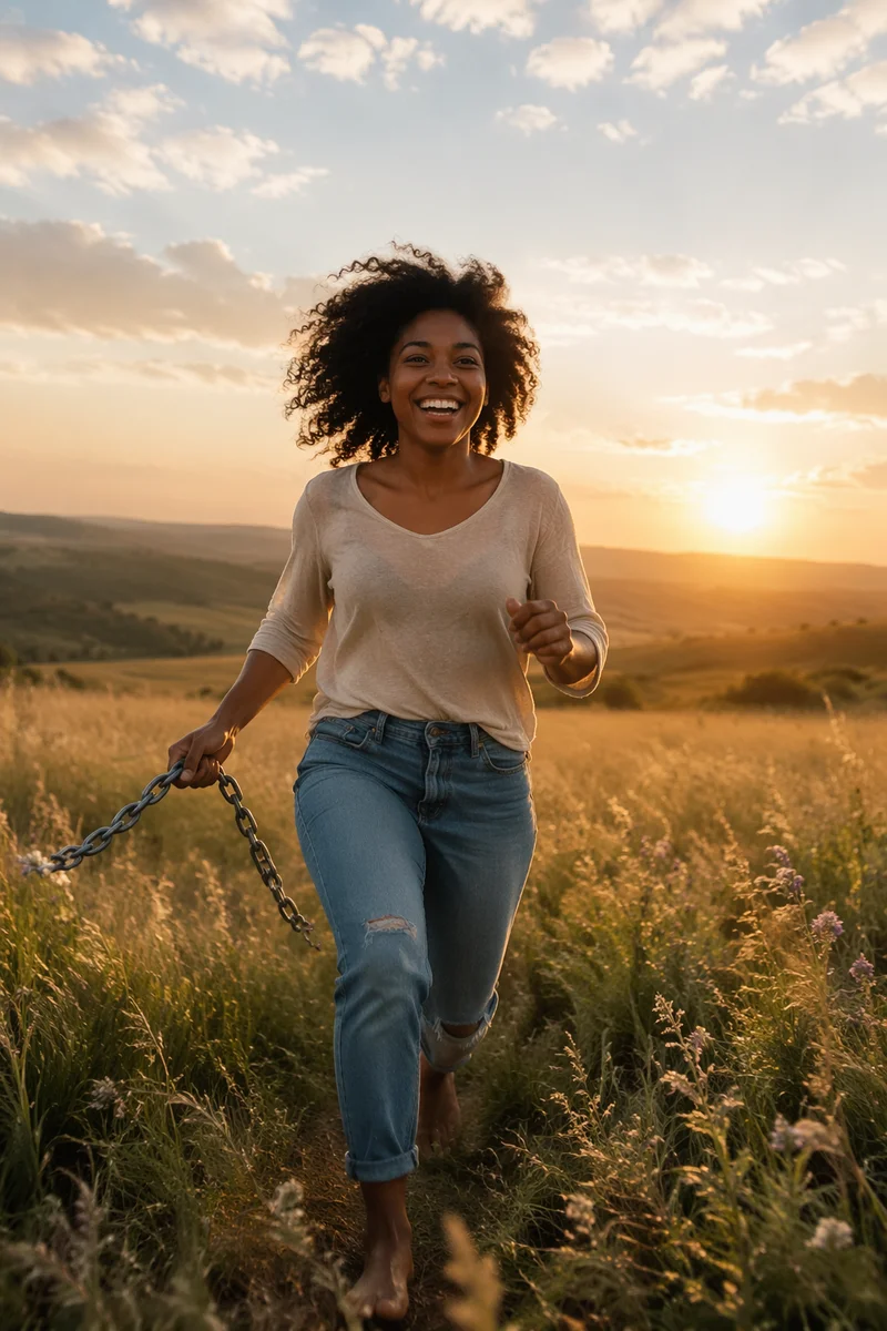 Joyful Woman Running Through Open Meadow