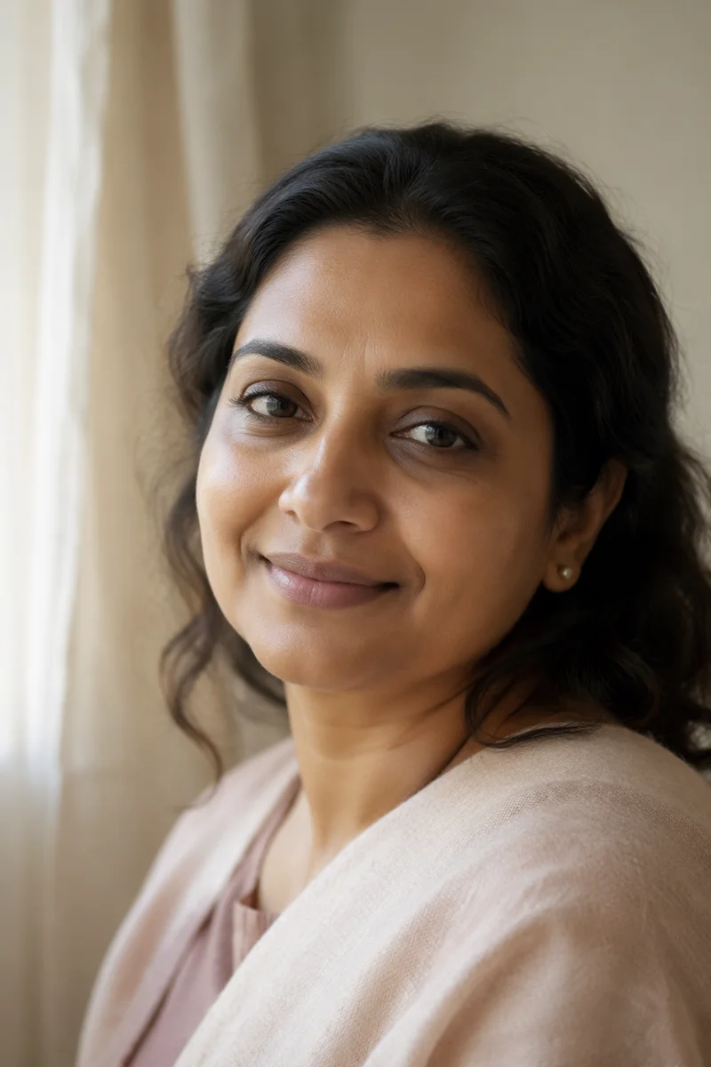 Gentle Smiling Woman in Soft Window Light