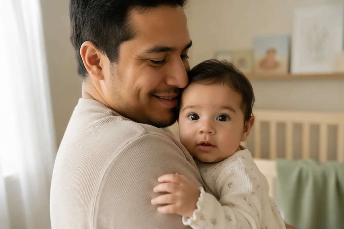 Young Father Holding Infant Daughter Close