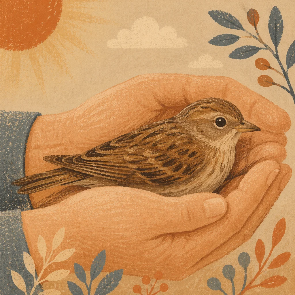 Gentle Hands Cradling a Tiny Songbird