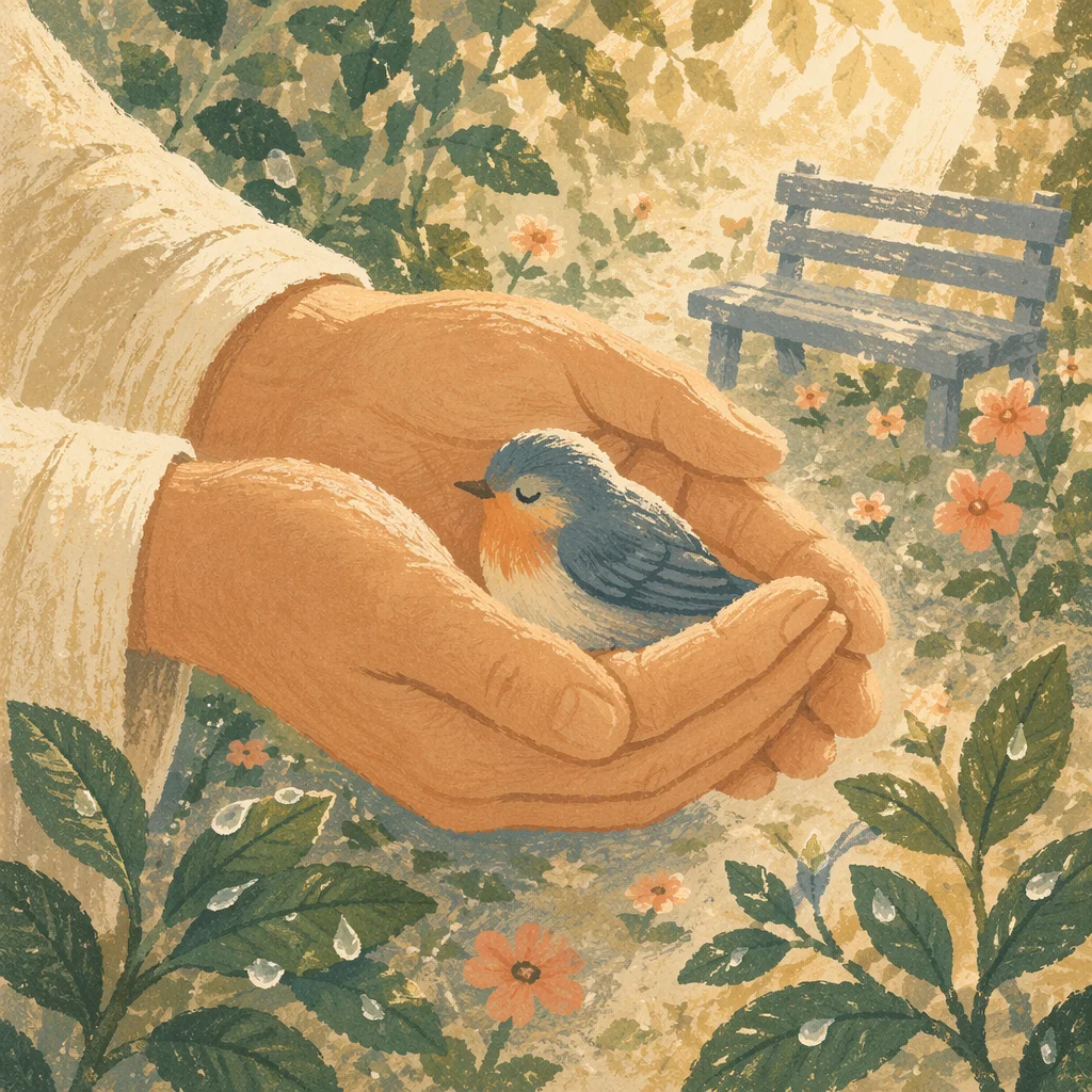 Gentle Hands Cradling a Tiny Songbird